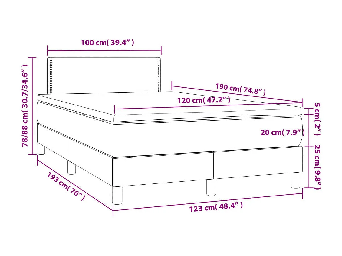 Letto a Molle con Materasso e LED Crema 120x190 cm in Tessuto