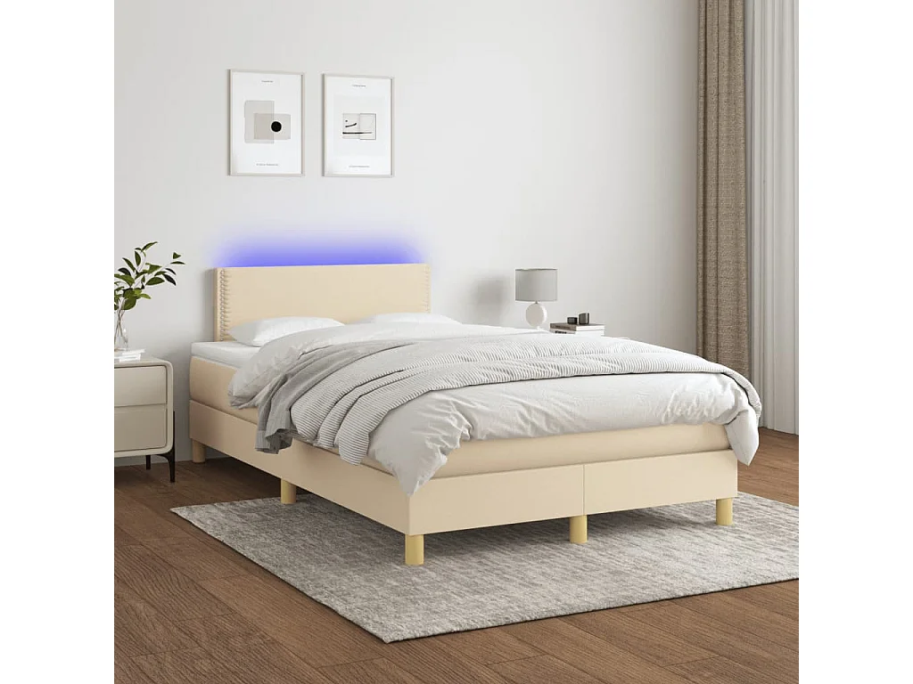 Letto a Molle con Materasso e LED Crema 120x190 cm in Tessuto