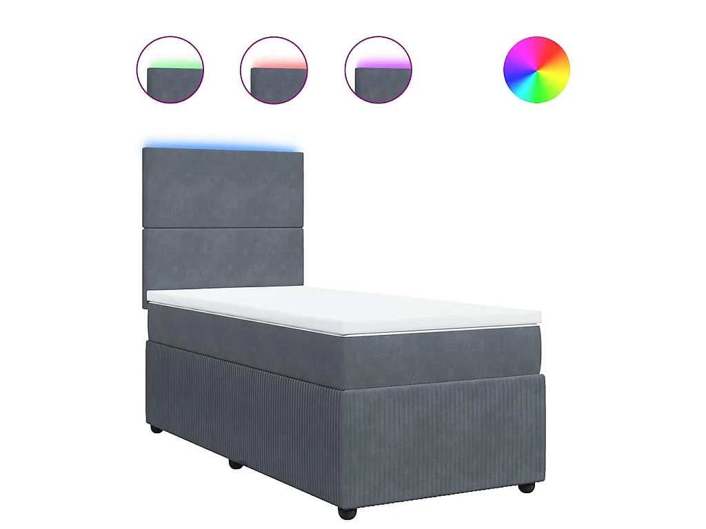 Giroletto a Molle con Materasso Grigio Scuro 90x190 cm Velluto