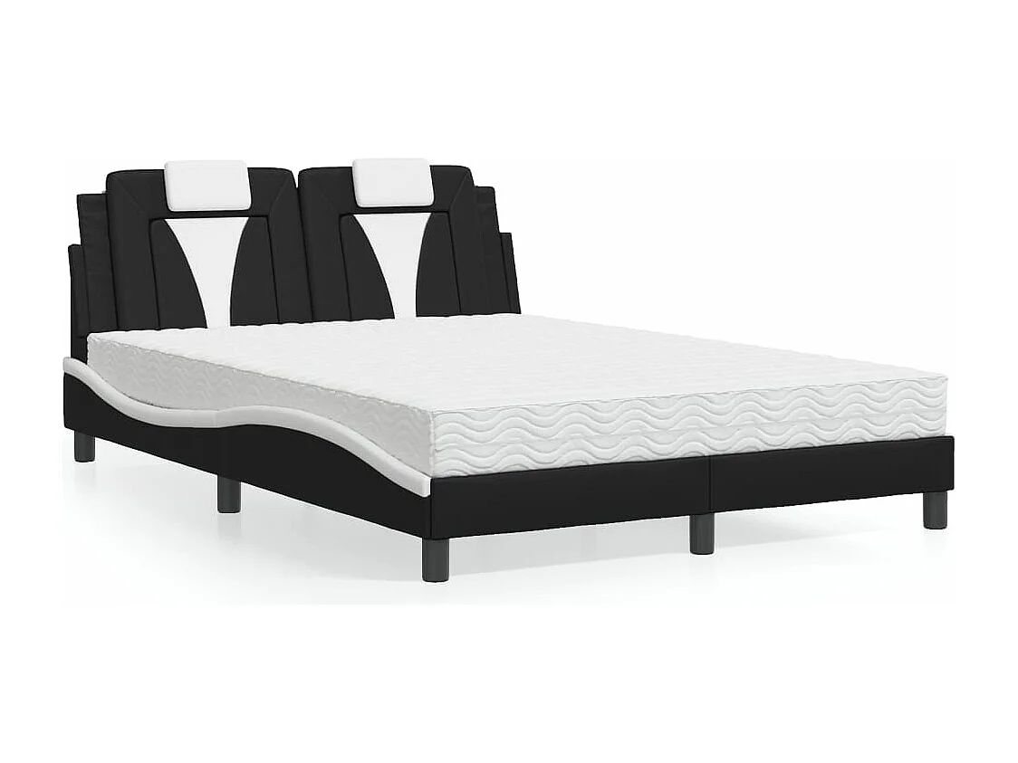 Lit Viana avec matelas noir et blanc 140x190 cm similicuir