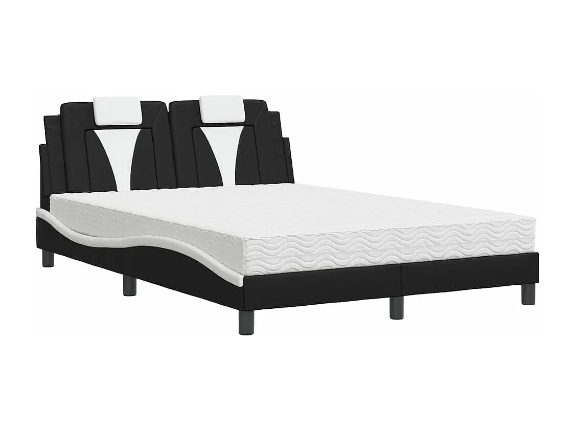 Lit Viana avec matelas noir et blanc 140x190 cm similicuir