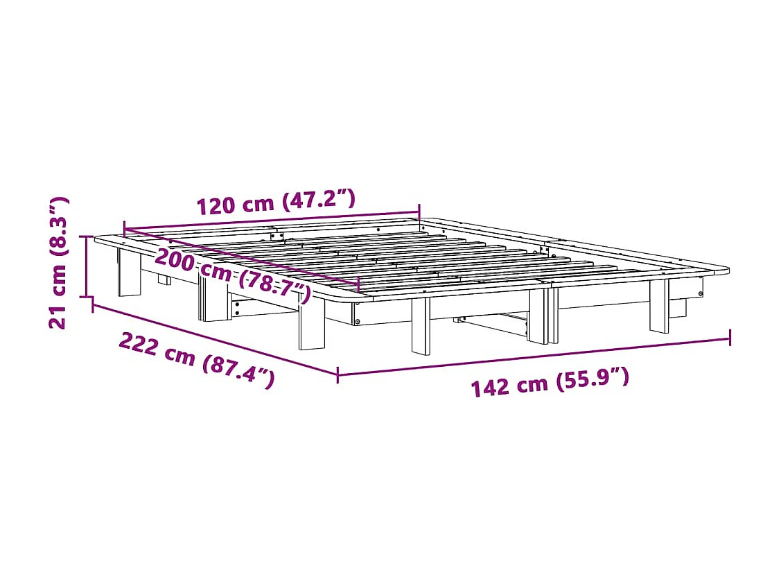 Cadre de lit sans matelas blanc 120x200 cm bois de pin massif