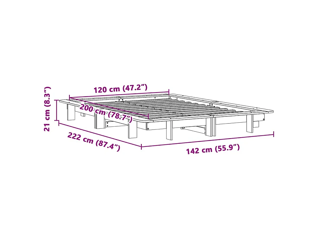Cadre de lit sans matelas blanc 120x200 cm bois de pin massif