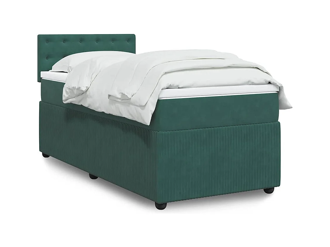 Cama box spring con colchón terciopelo verde oscuro 100x200 cm
