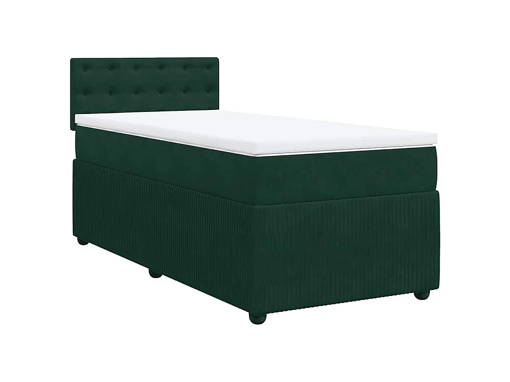 Cama box spring con colchón terciopelo verde oscuro 100x200 cm