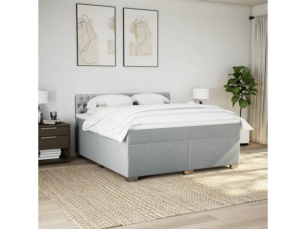 Sommier à lattes de lit avec matelas Gris clair 200x200cm Tissu