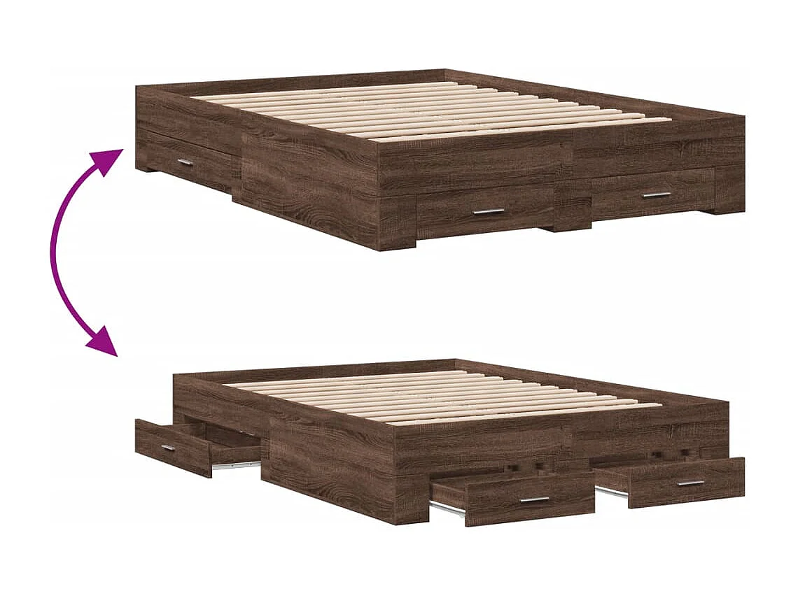 Cadre de lit avec tiroirs sans matelas chêne marron 135x190 cm