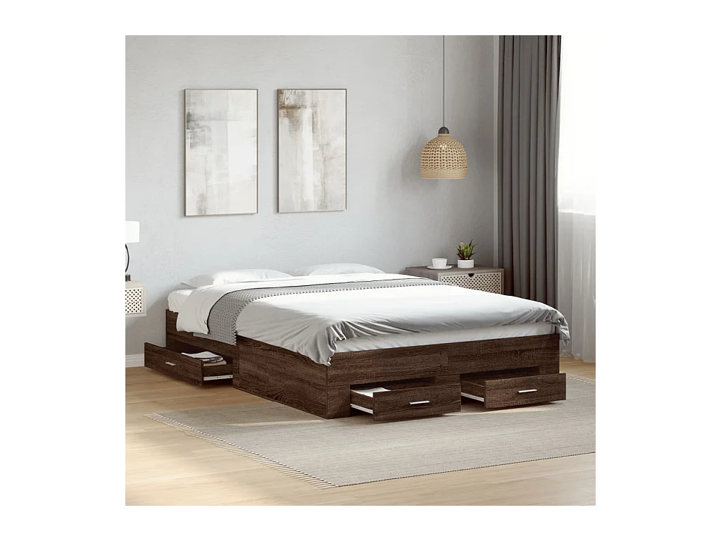 Cadre de lit avec tiroirs sans matelas chêne marron 135x190 cm