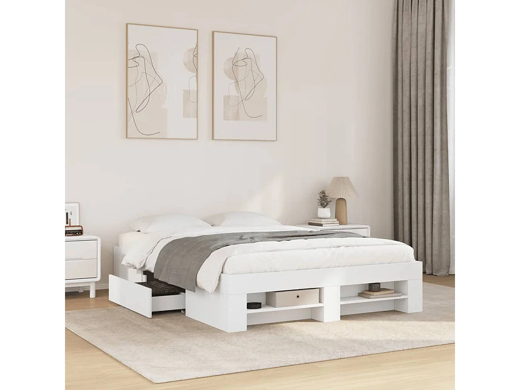 Cadre de lit sans matelas blanc 120x190 cm bois d'ingénierie