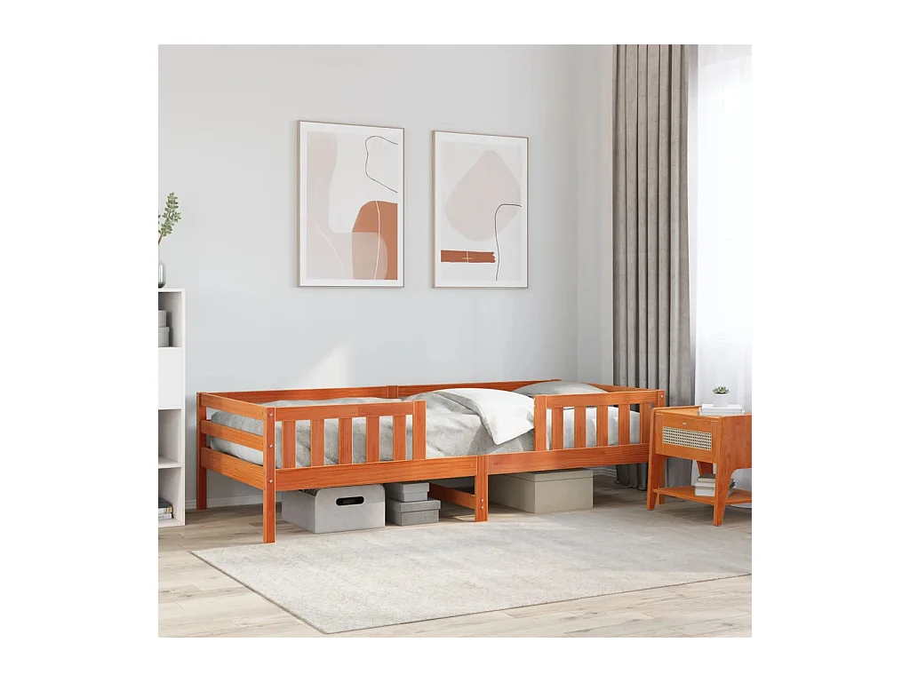 Cadre de lit sans matelas cire marron 90x200 cm bois pin massif
