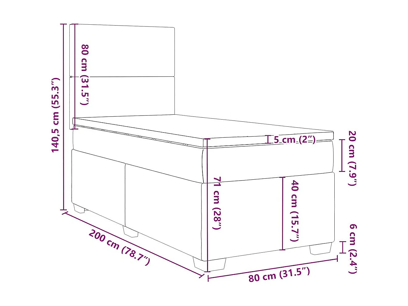Boxspringbett mit Matratze Schwarz 80x200 cm Samt