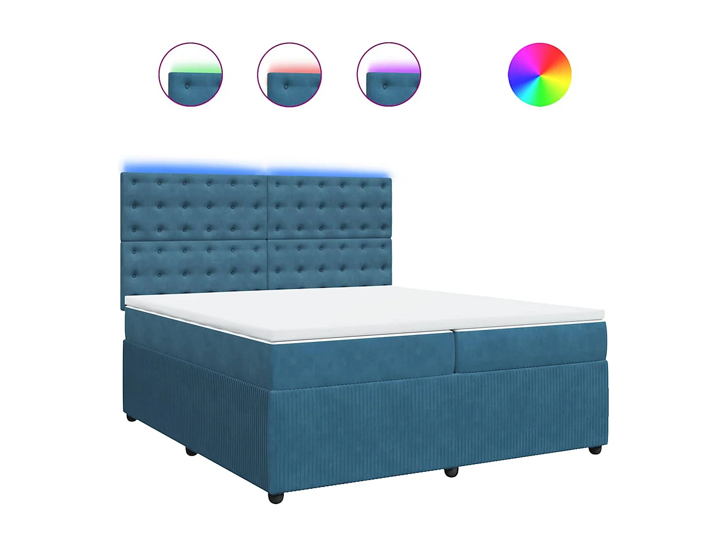 Sommier à lattes de lit et matelas Bleu 200x200 cm velours