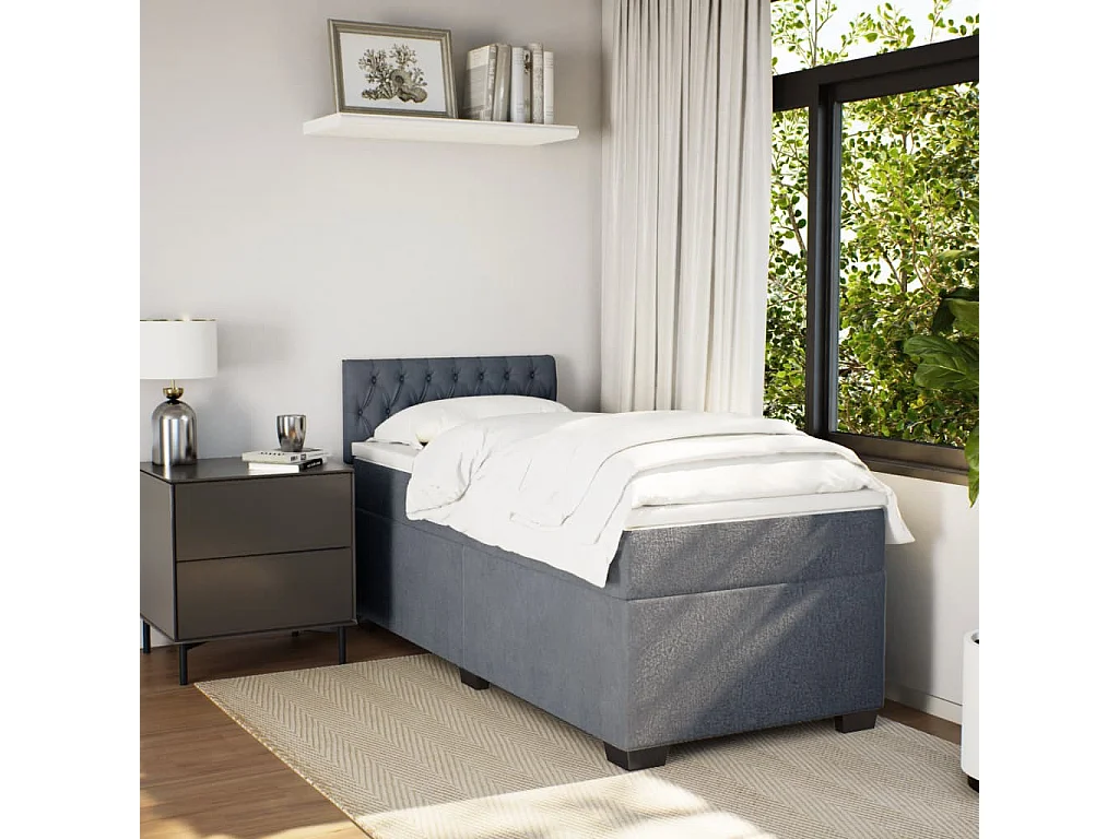Giroletto a Molle con Materasso Grigio Scuro 90x190 cm Velluto