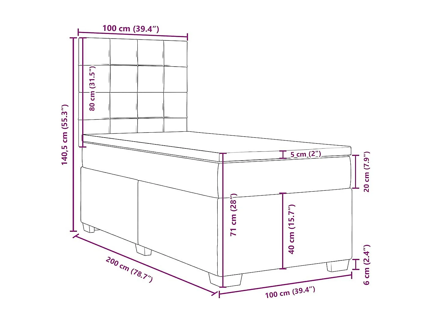 Boxspring met matras fluweel donkergrijs 100x200 cm