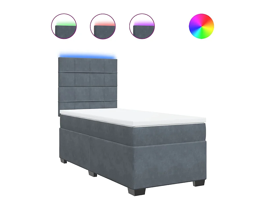 Cama box spring con colchón terciopelo gris oscuro 100x200 cm