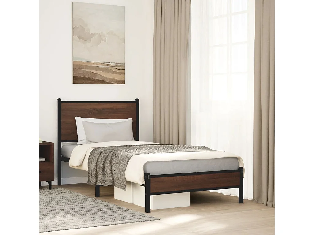 Cadre de lit en métal sans matelas chêne marron 90x200 cm