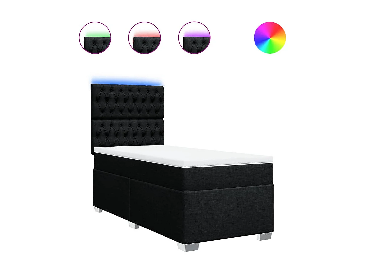 Cama box spring con colchón tela negro 80x200 cm