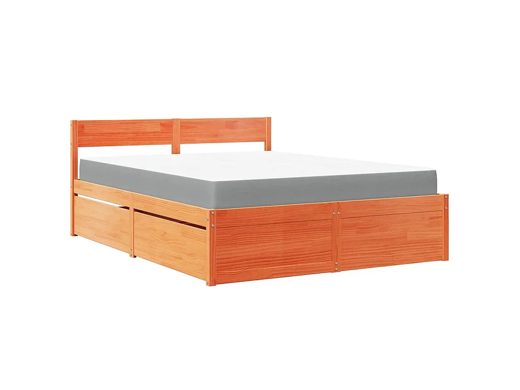 Lit avec tiroirs/matelas cire marron 160x200 cm bois massif pin