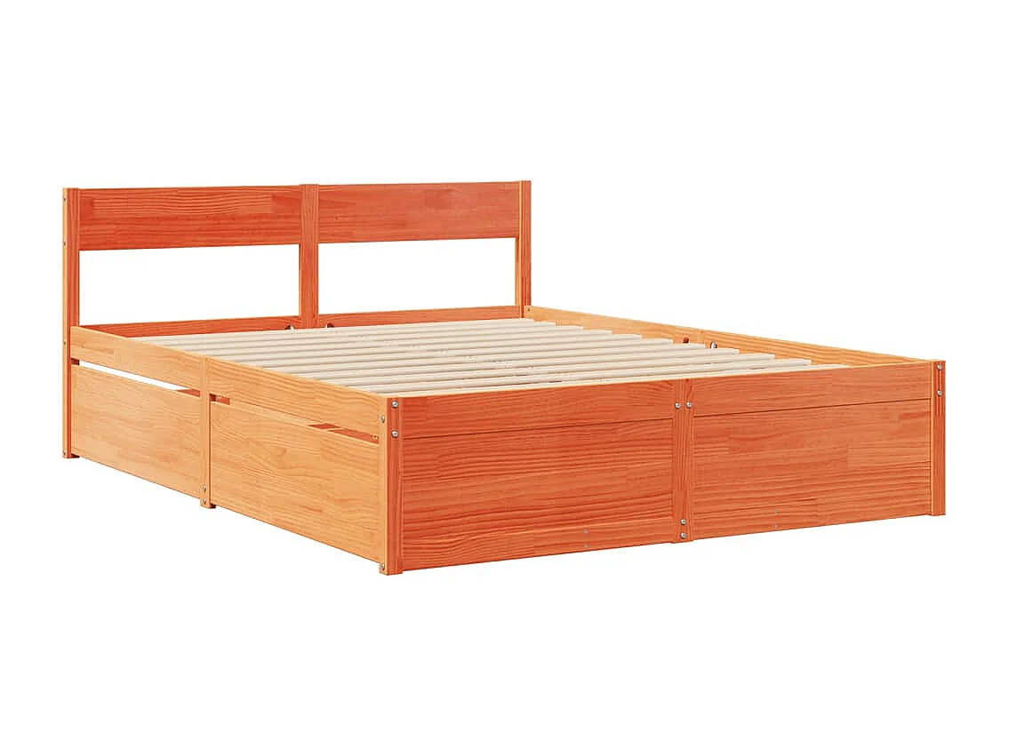 Lit avec tiroirs/matelas cire marron 160x200 cm bois massif pin