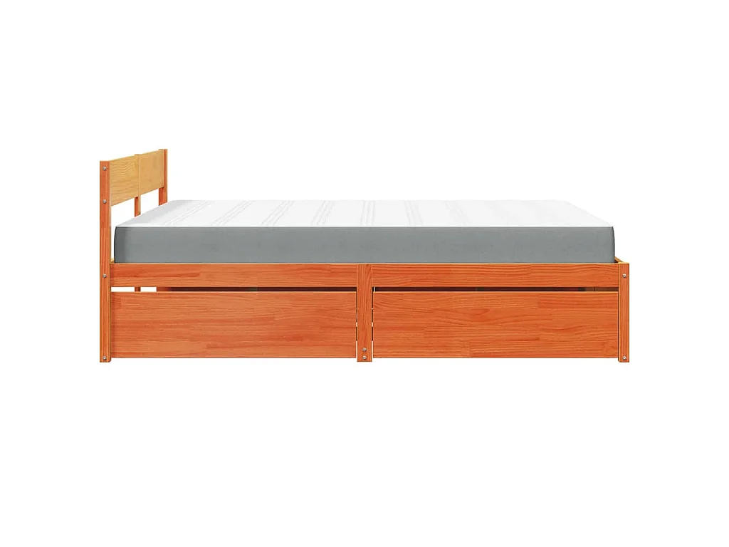 Lit avec tiroirs/matelas cire marron 160x200 cm bois massif pin