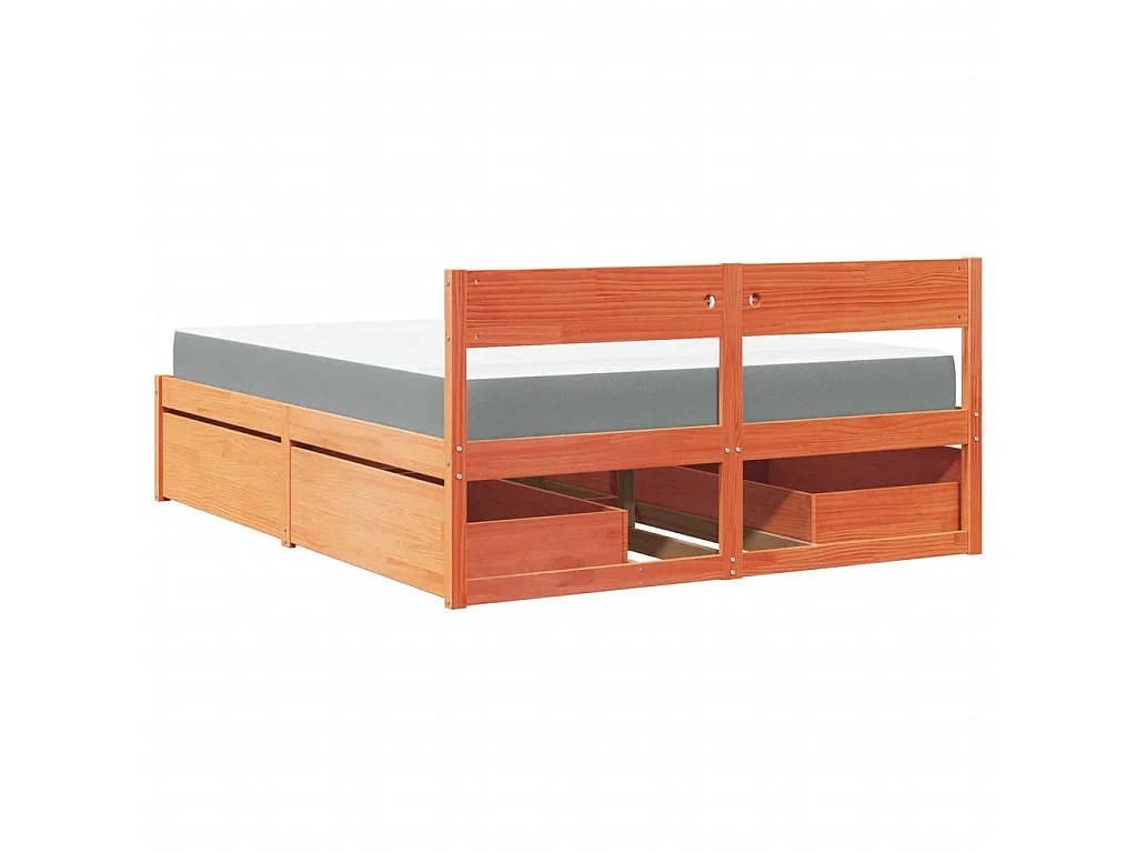 Lit avec tiroirs/matelas cire marron 160x200 cm bois massif pin