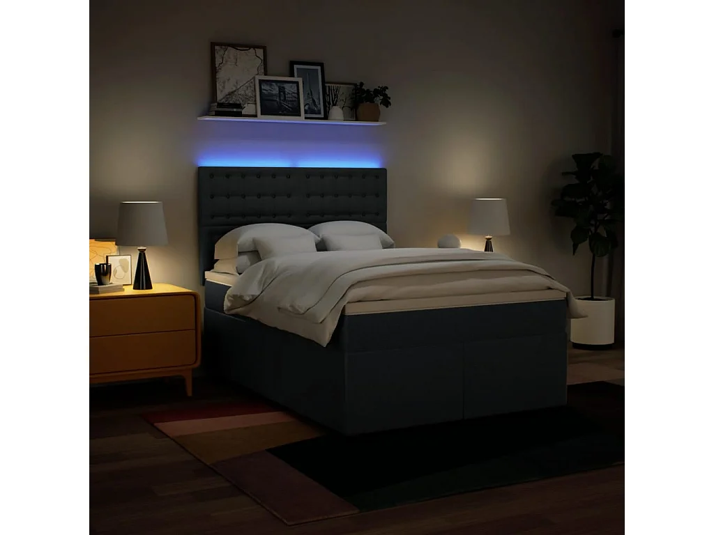 Cama box spring con colchón tela azul 160x200 cm