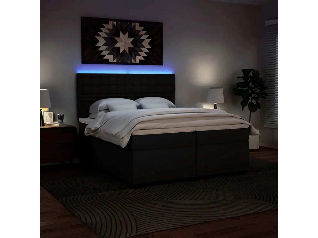 Sommier à lattes de lit avec matelas Noir 200x200 cm Similicuir