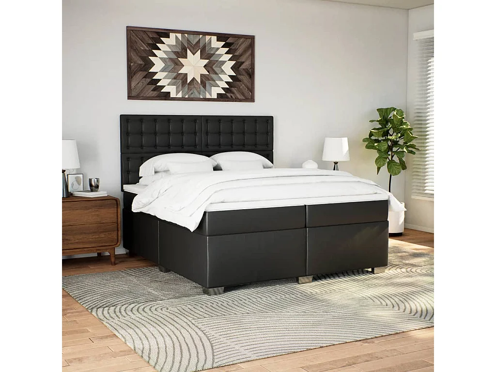 Giroletto a Molle con Materasso Nero 200x200 cm in Similpelle