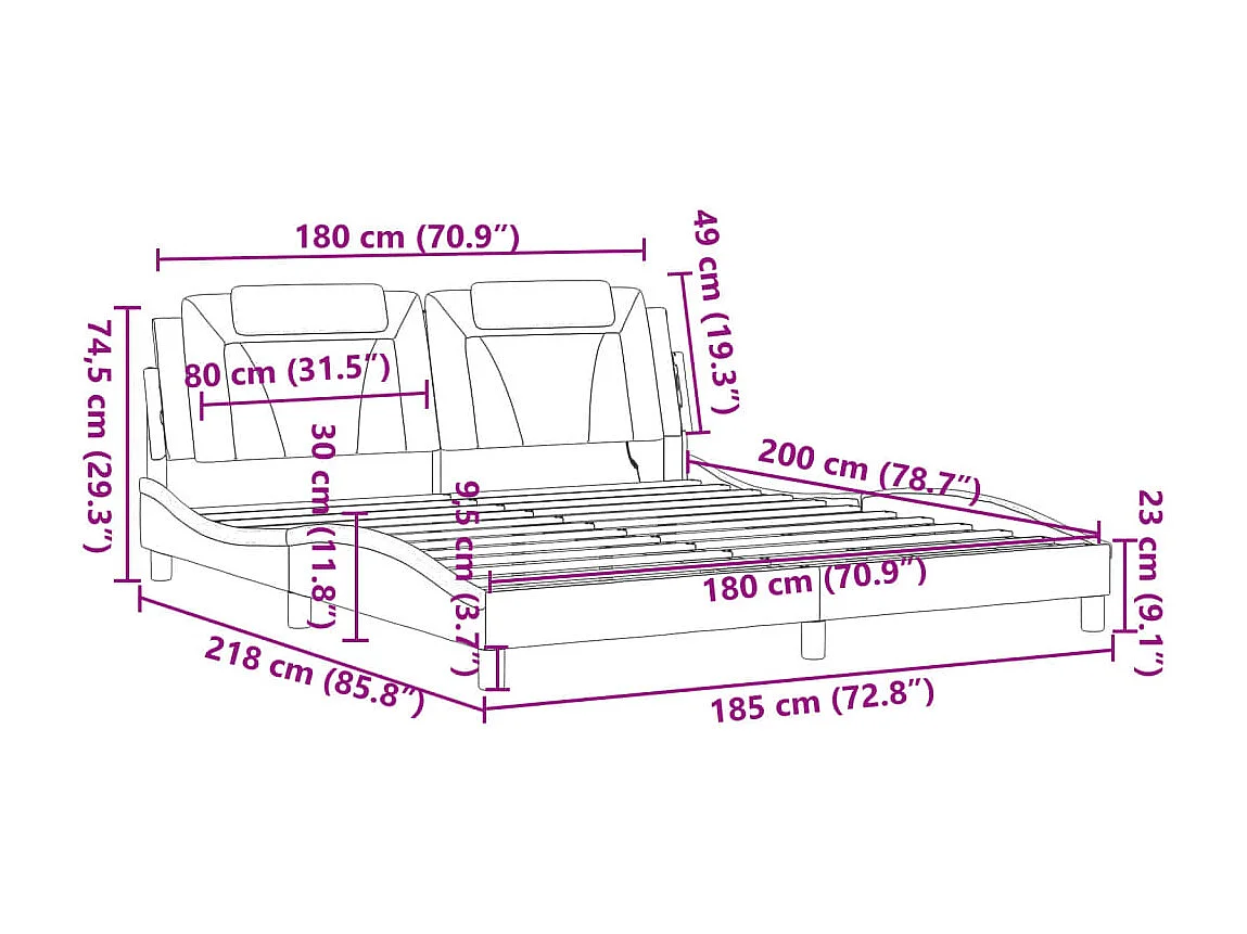 Cadre de lit Viana avec LED sans matelas blanc 180x200 cm