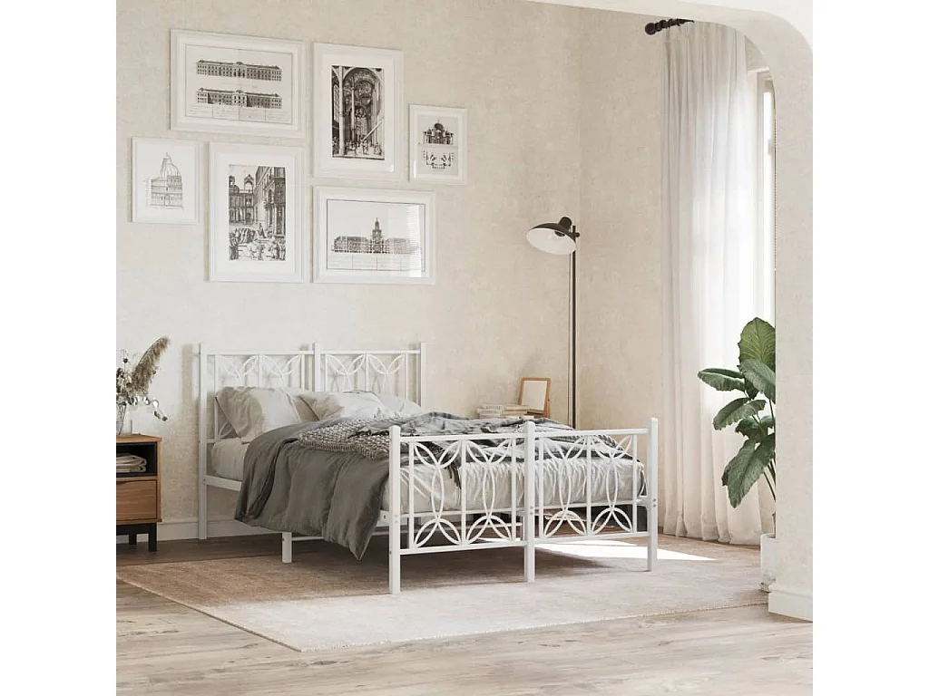 Estrutura de cama com cabeceira e pés 120x200 cm metal branco