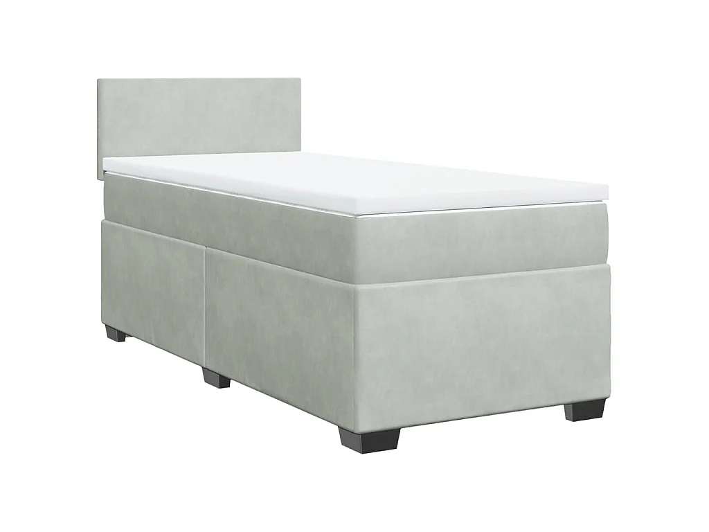 Cama box spring con colchón terciopelo gris claro 90x190 cm