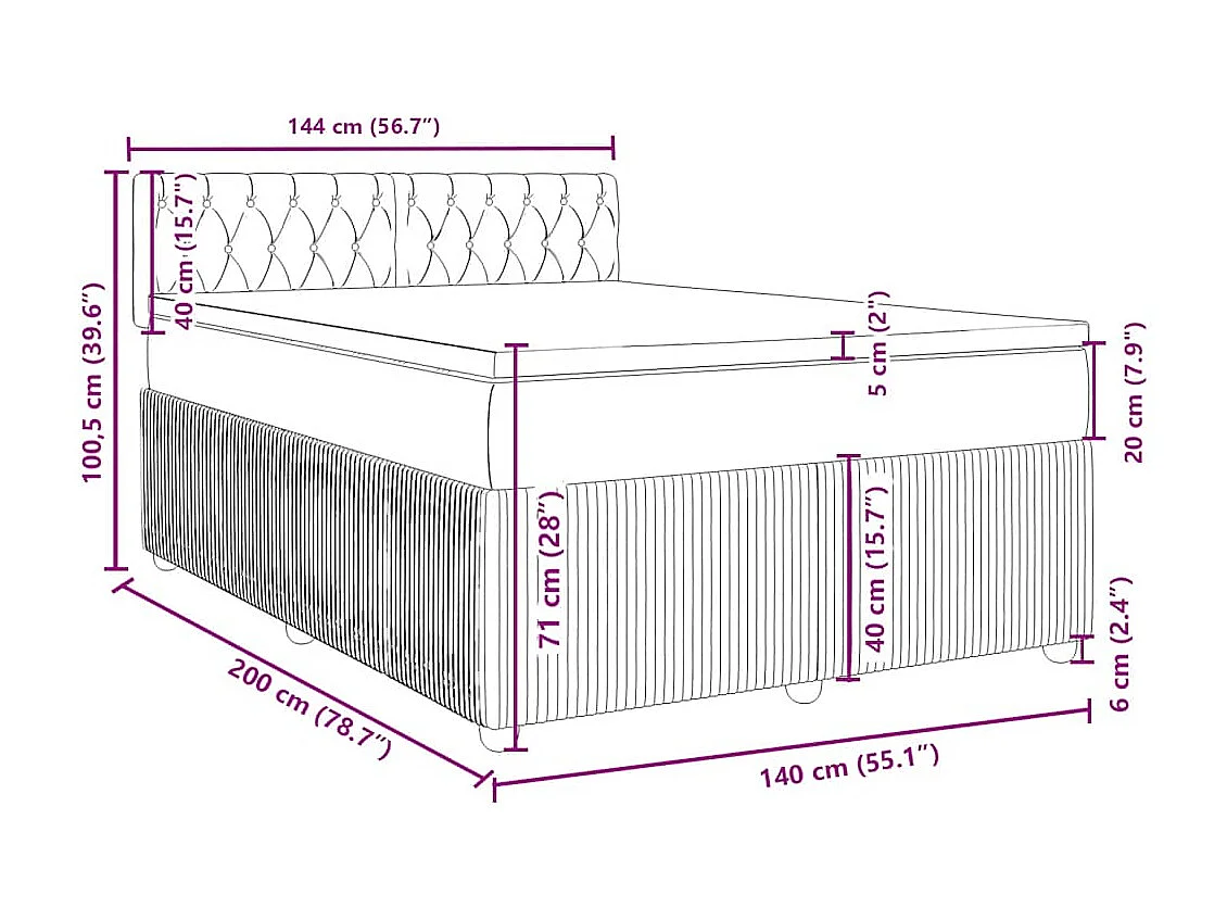 Boxspringbett mit Matratze Hellgrau 140x200 cm Samt