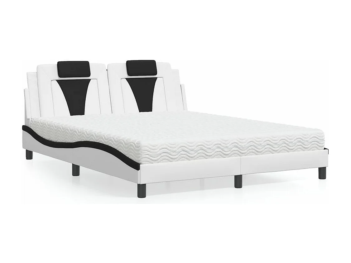 Lit avec matelas blanc et noir 160x200 cm similicuir