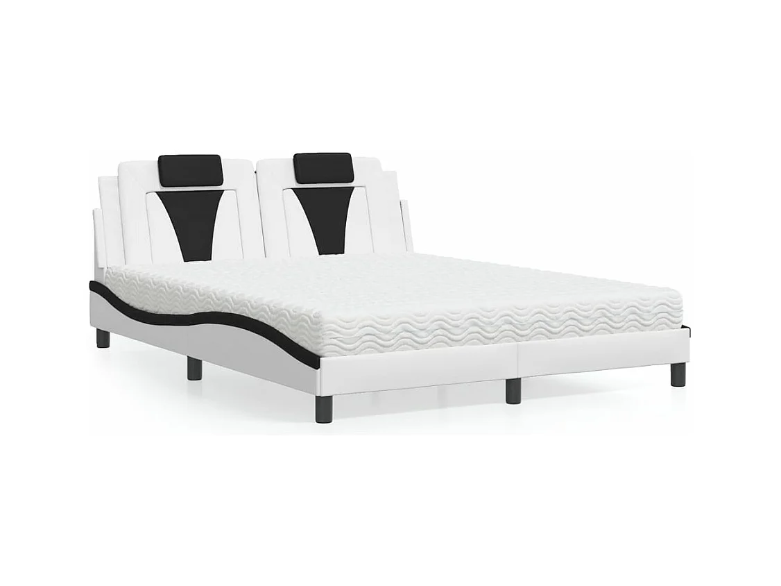 Lit avec matelas blanc et noir 160x200 cm similicuir