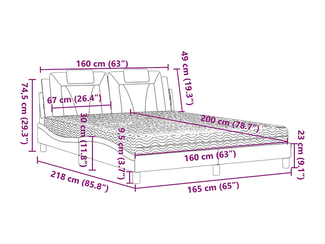 Lit Viana avec matelas blanc et noir 160x200 cm similicuir