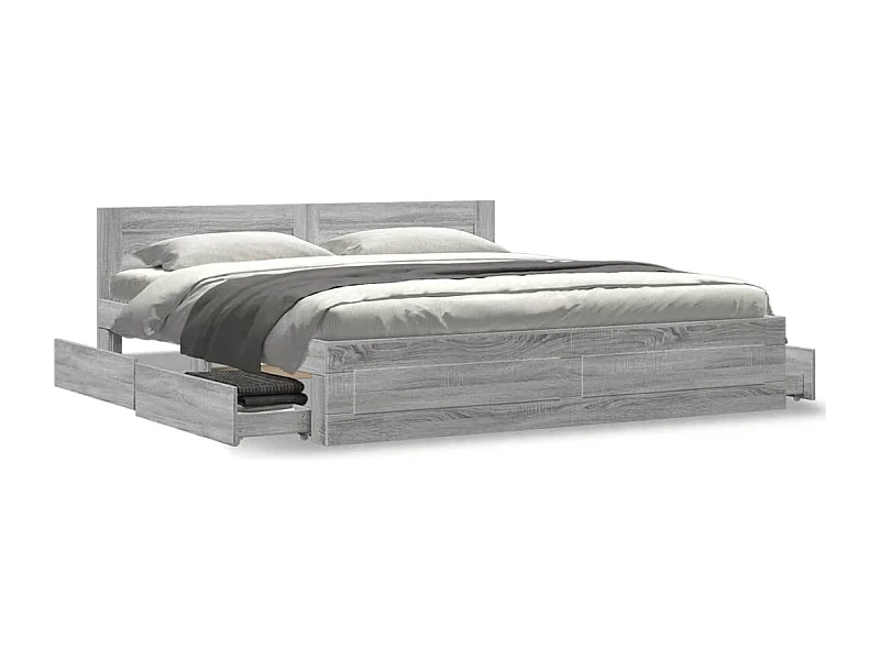 Cama con cabecero madera de ingeniería gris Sonoma 180x200 cm