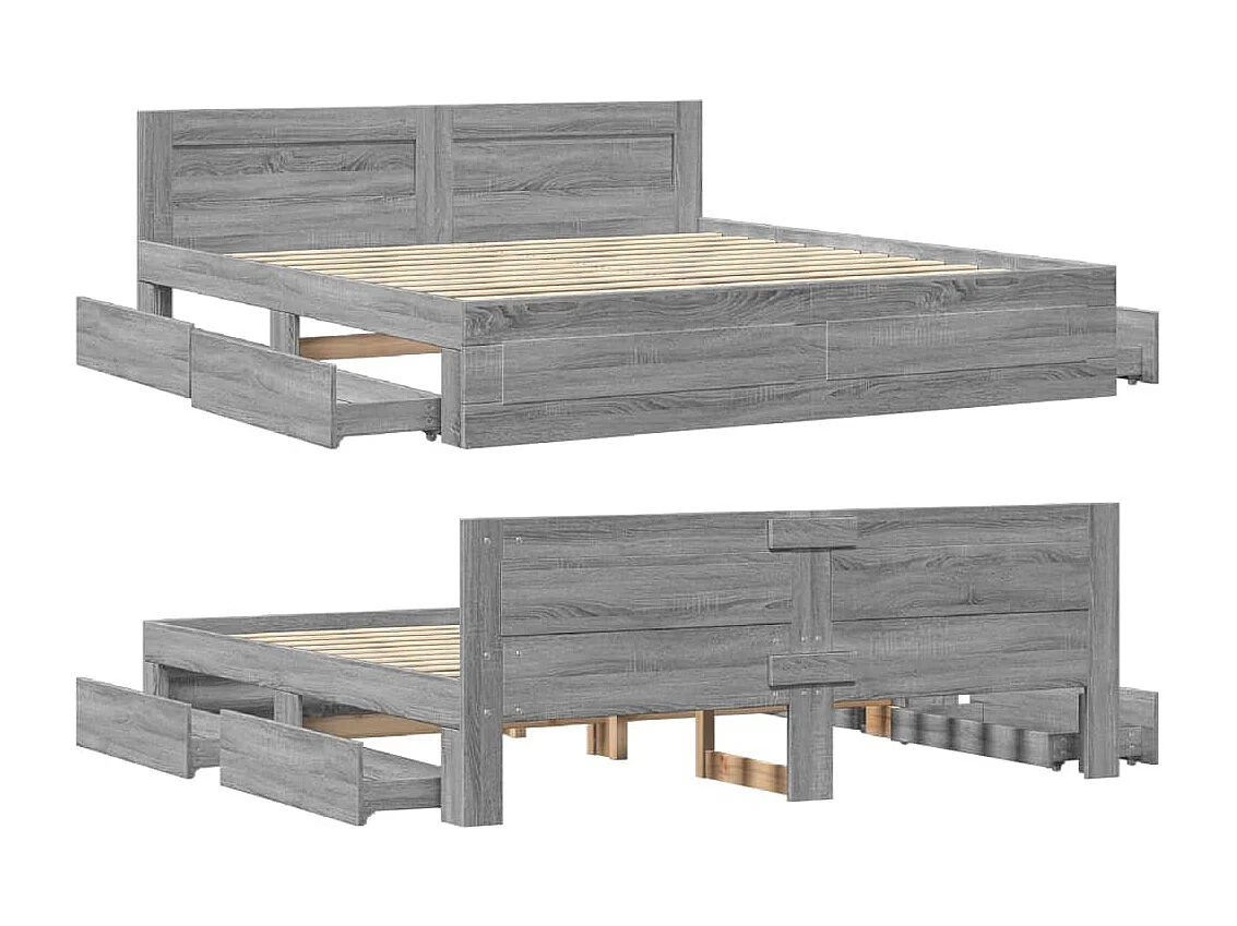 Cadre de lit et tête de lit sans matelas sonoma gris 180x200 cm