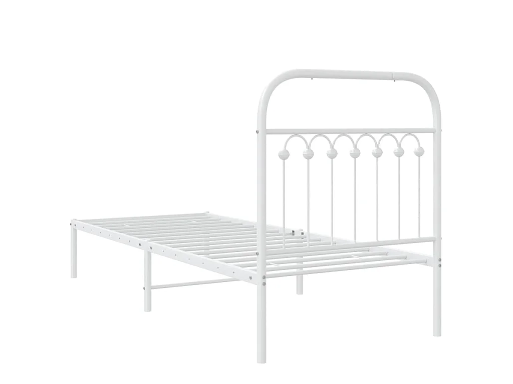 Cadre de lit métal sans matelas avec tête de lit blanc 80x200cm