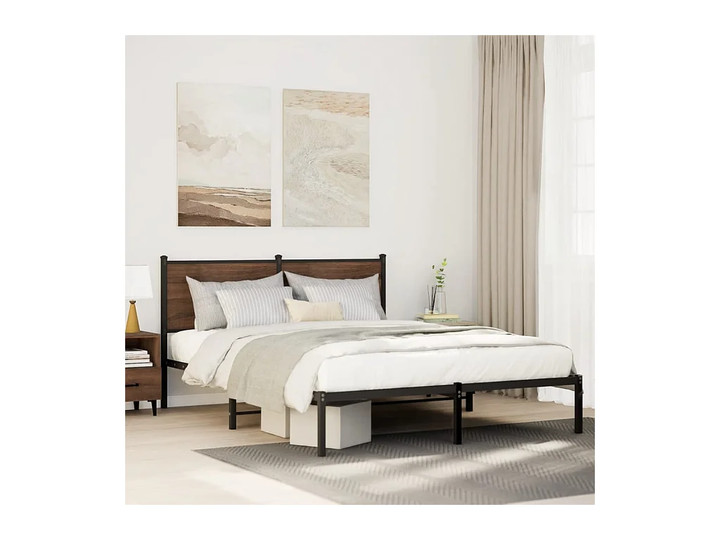 Cadre de lit en métal sans matelas chêne marron 140x190 cm