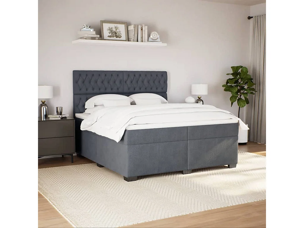 Giroletto a Molle con Materasso Grigio Scuro 200x200 cm Velluto