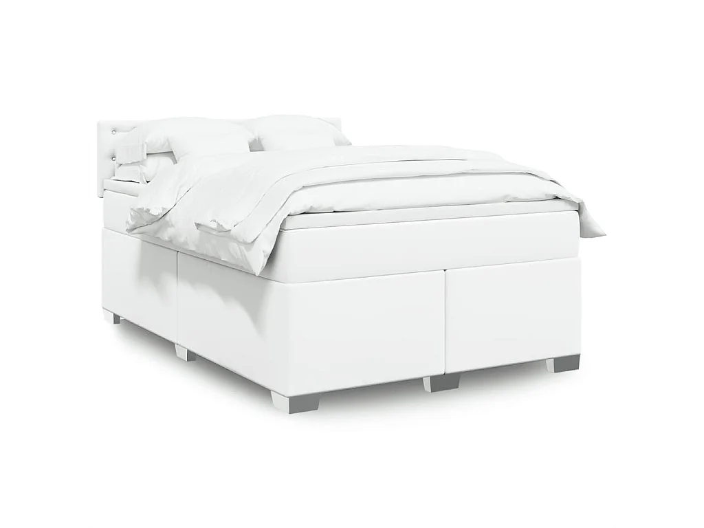 Cama com molas/colchão 140x200 cm couro artificial branco
