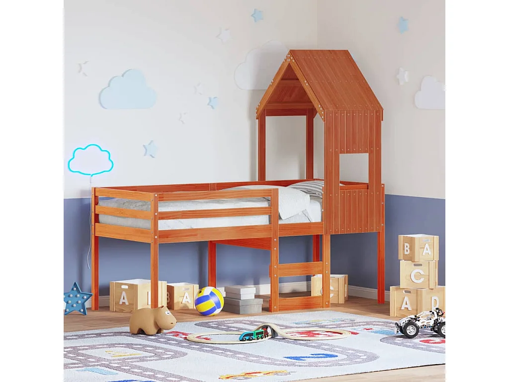 Lit haut sans matelas cire marron 90x190 cm bois de pin massif