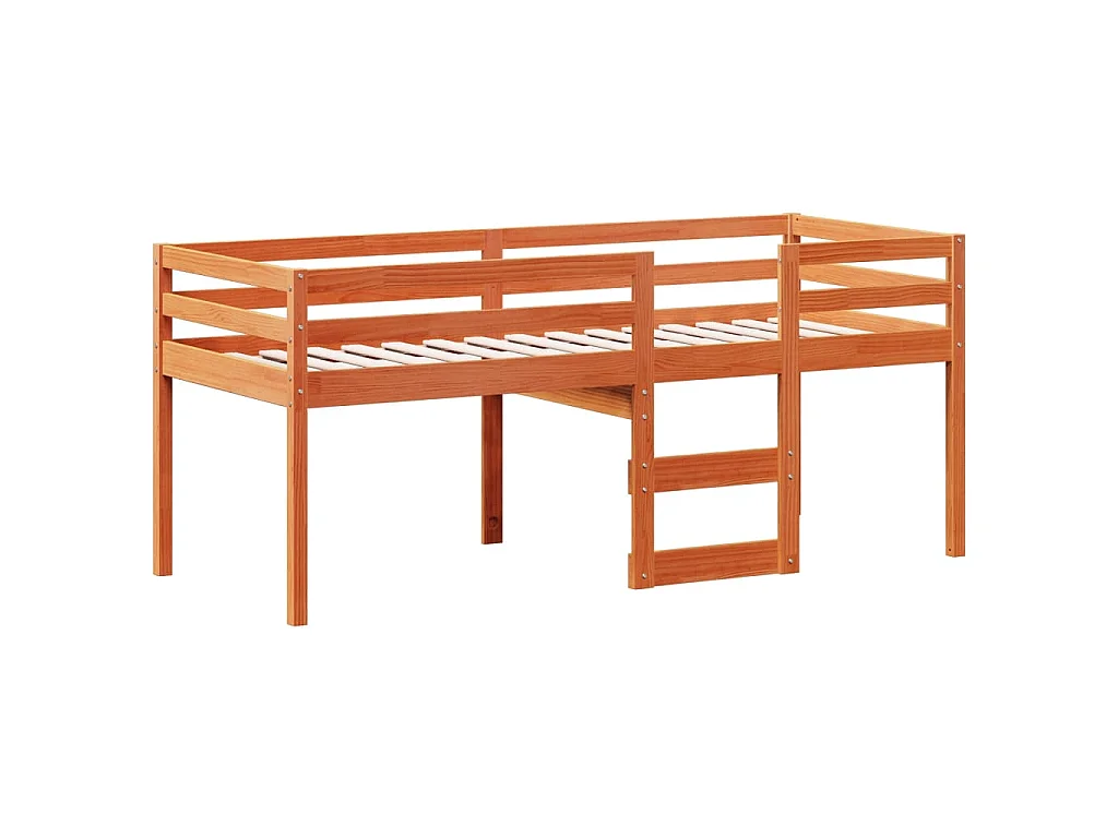 Cama alta con techo madera maciza de pino marrón cera 90x190 cm