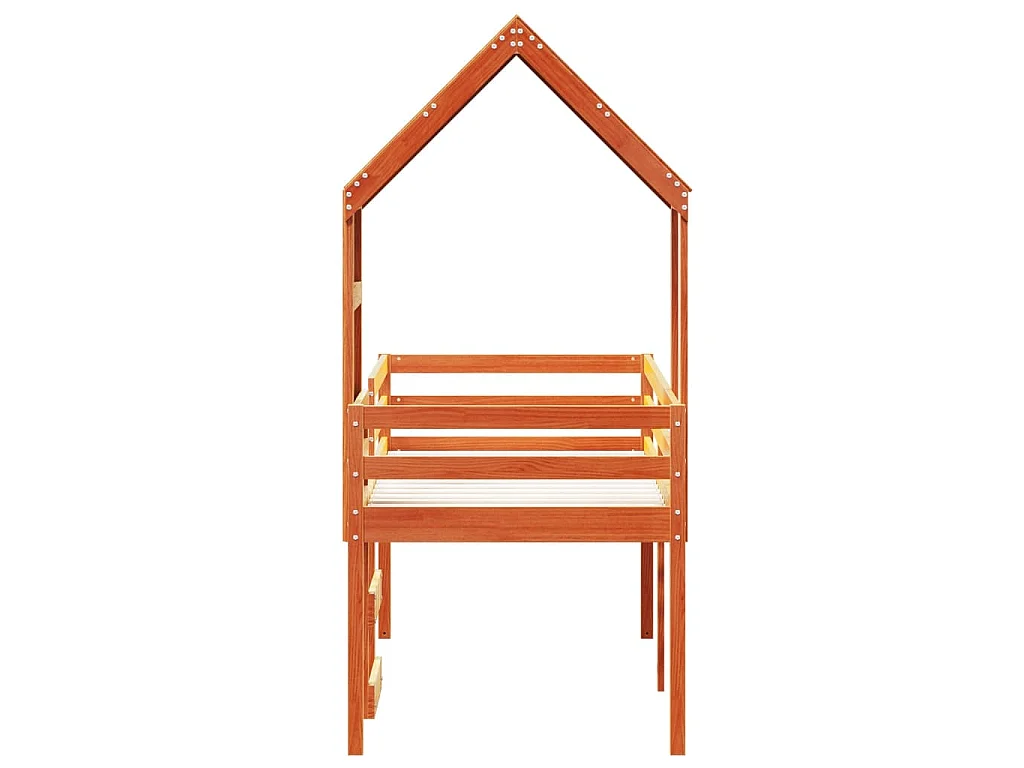 Cama alta con techo madera maciza de pino marrón cera 90x190 cm