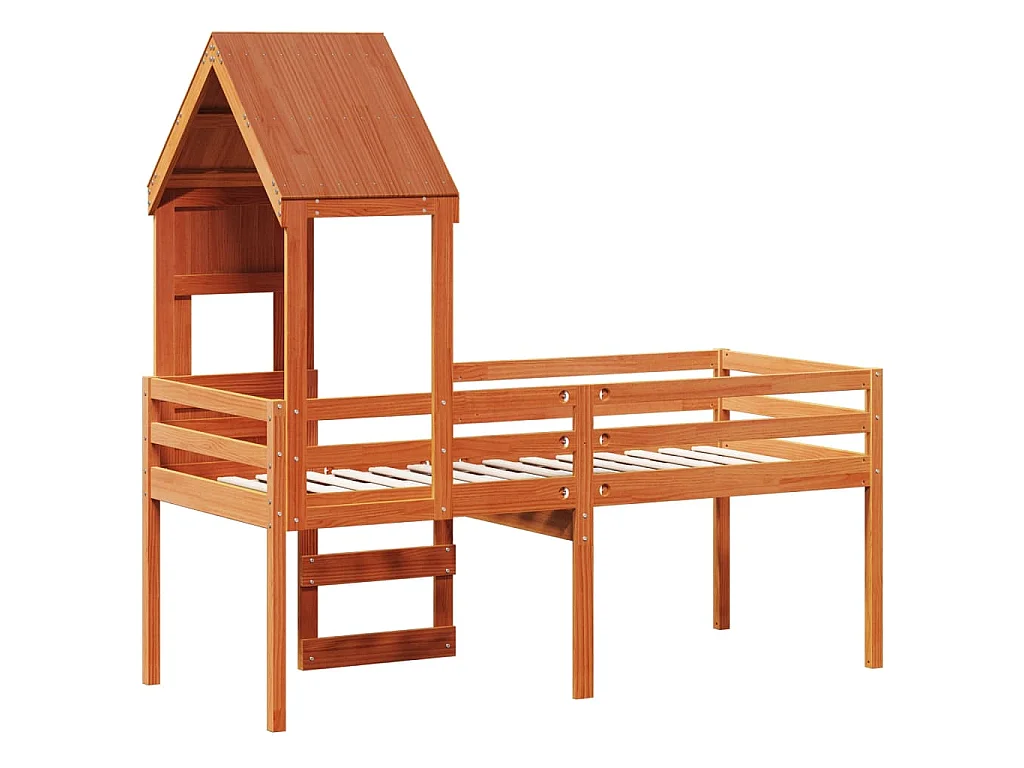 Lit haut sans matelas cire marron 90x190 cm bois de pin massif