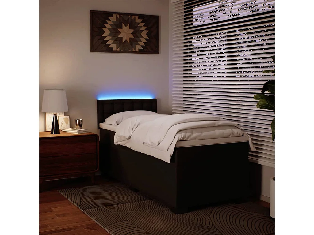 Cama box spring con colchón cuero sintético negro 100x200 cm