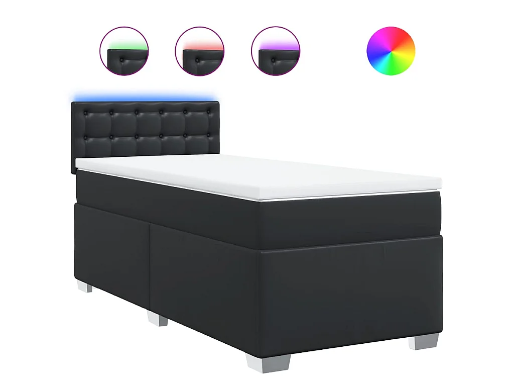 Cama com molas/colchão 100x200 cm couro artificial preto