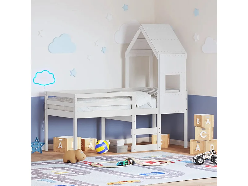 Lit haut sans matelas blanc 90x190 cm bois de pin massif