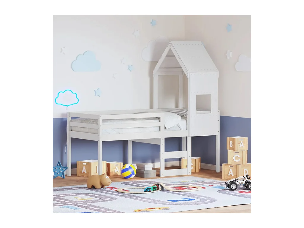 Lit haut sans matelas blanc 90x190 cm bois de pin massif