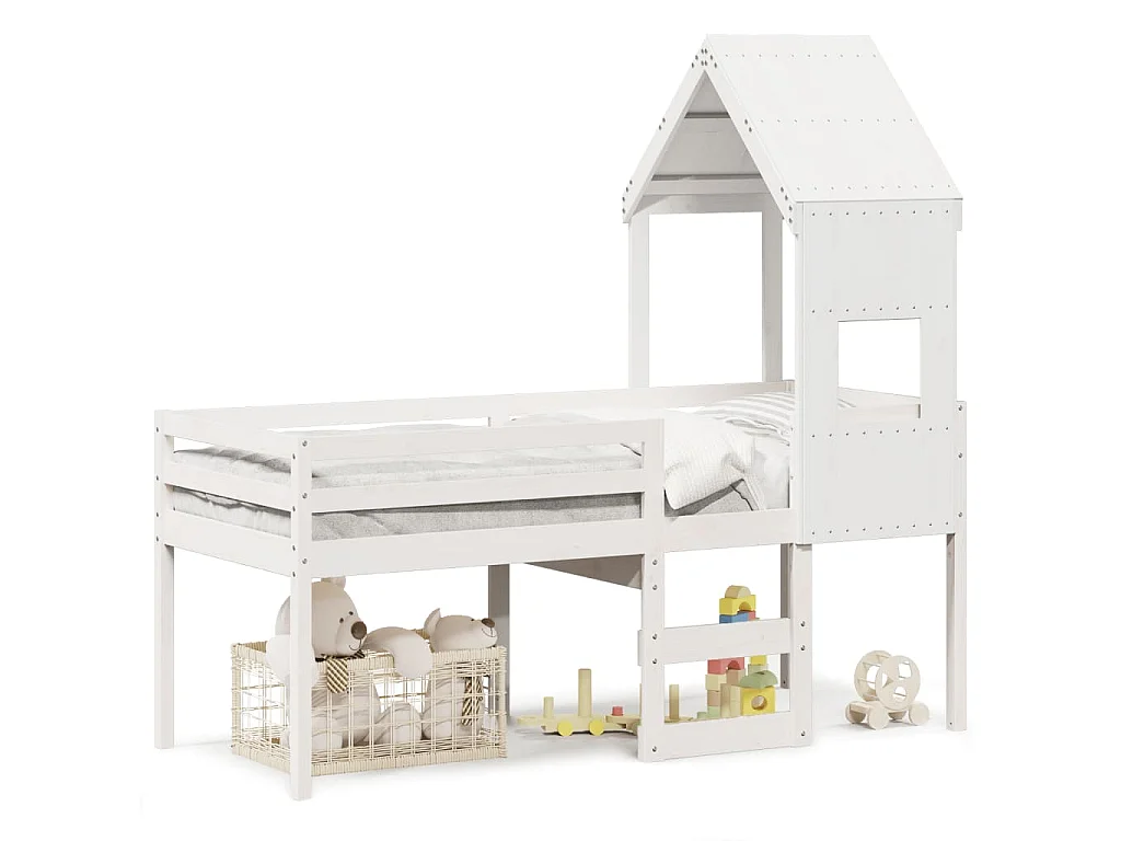 Cama alta com telhado 90x190 cm pinho maciço branco